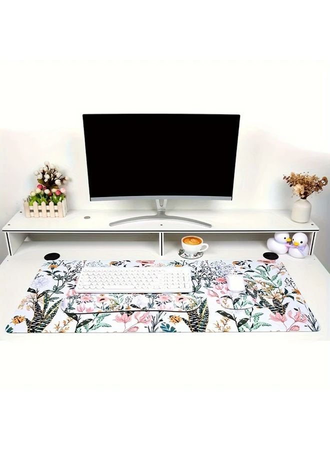 Large Blue Ergonomic Desk Mat Set 4 in 1 with Wrist Rest and Coasters Non Slip Rubber Base 90x40cm - Image 3